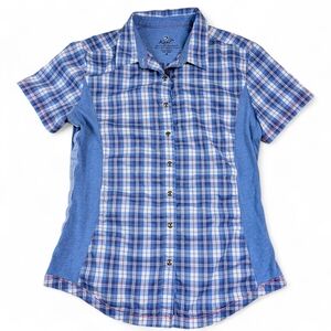 KUHL Womens Plaid Shirt Blue Purple Medium Button Up Lightweight Wicking Hiking